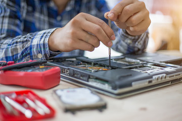 Computer repair concept Close-up view.Hardware.