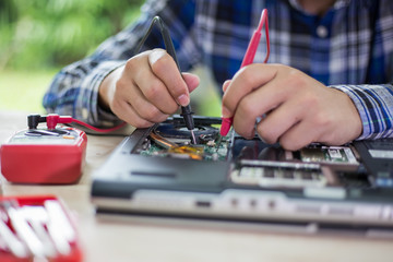 Computer repair concept Close-up view.Hardware.