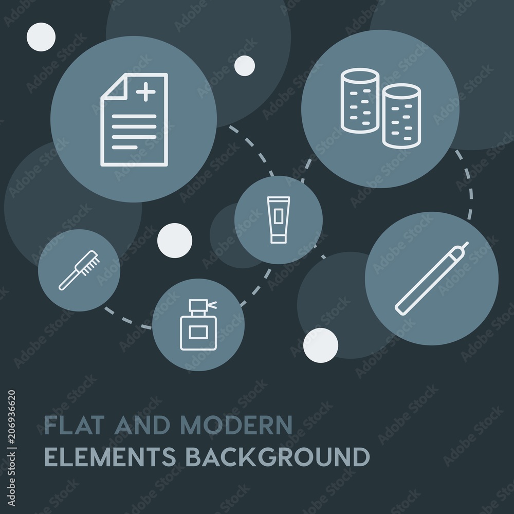 Poster health, beauty and cosmetics outline vector icons and elements background with circle bubbles networ