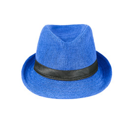 Woven blue hat isolated on a white background.