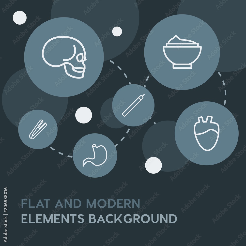Poster health, beauty and cosmetics outline vector icons and elements background with circle bubbles networ