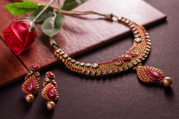 Indian traditional gold necklace.