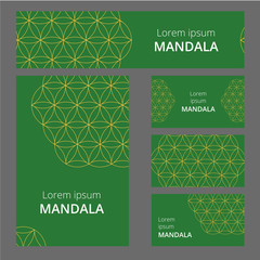 Design of flyers, banners, brochures and cards with floral geometryl elements. Corporate Identity, Advertising printing. Vector illustration. Set
