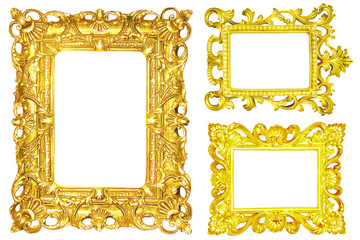 Gold vintage picture and photo frame isolated on white background