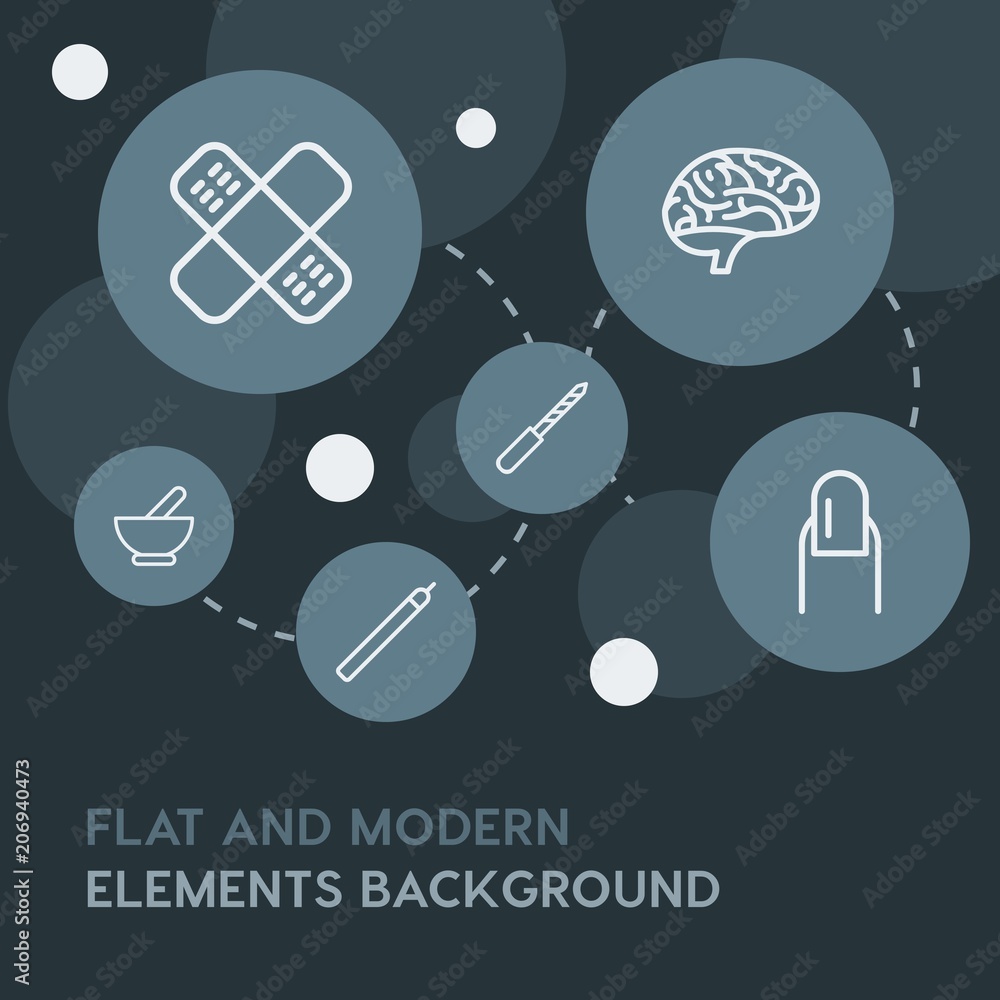Poster health, beauty and cosmetics outline vector icons and elements background with circle bubbles networ