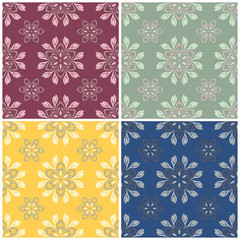 Floral seamless patterns. Set of colored backgrounds with flower elements