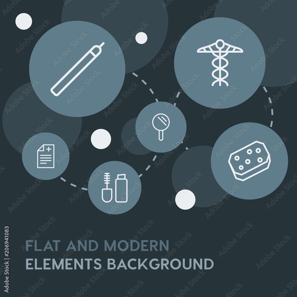 Poster health, beauty and cosmetics outline vector icons and elements background with circle bubbles networ
