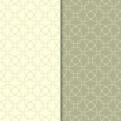Olive green geometric ornaments. Set of seamless patterns