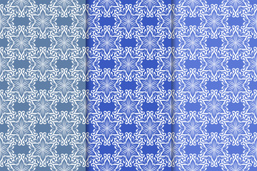 Set of floral ornaments. Vertical blue seamless patterns