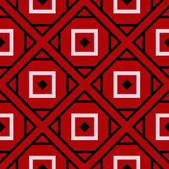 Geometric seamless pattern. Black red white background