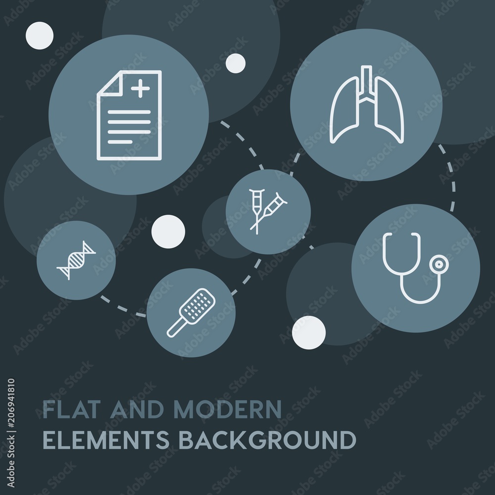Poster health, beauty and cosmetics outline vector icons and elements background with circle bubbles networ