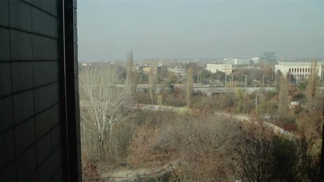 View From Glass Elevator Looking Out On Bucharest, Romania.