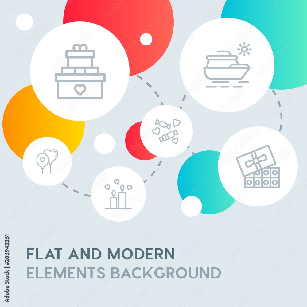 Poster travel, valentine outline vector icons and elements background with circle bubbles networks.multipur