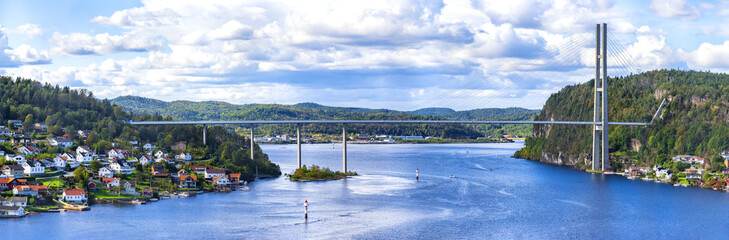 Suspension bridge in Norway. - obrazy, fototapety, plakaty