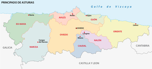 Fototapeta na wymiar asturias administrative and political vector map