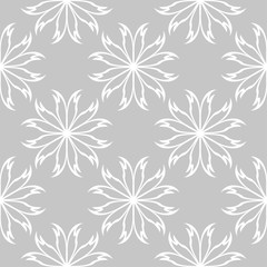Fototapeta na wymiar White floral seamless pattern on gray background