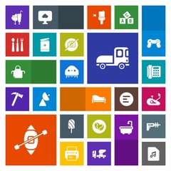 Modern, simple, colorful vector icon set with phone, caffeine, sweet, fiction, fitness, bike, coffee, vehicle, apron, summer, medicine, communication, home, truck, cream, spoon, ship, note, room icons