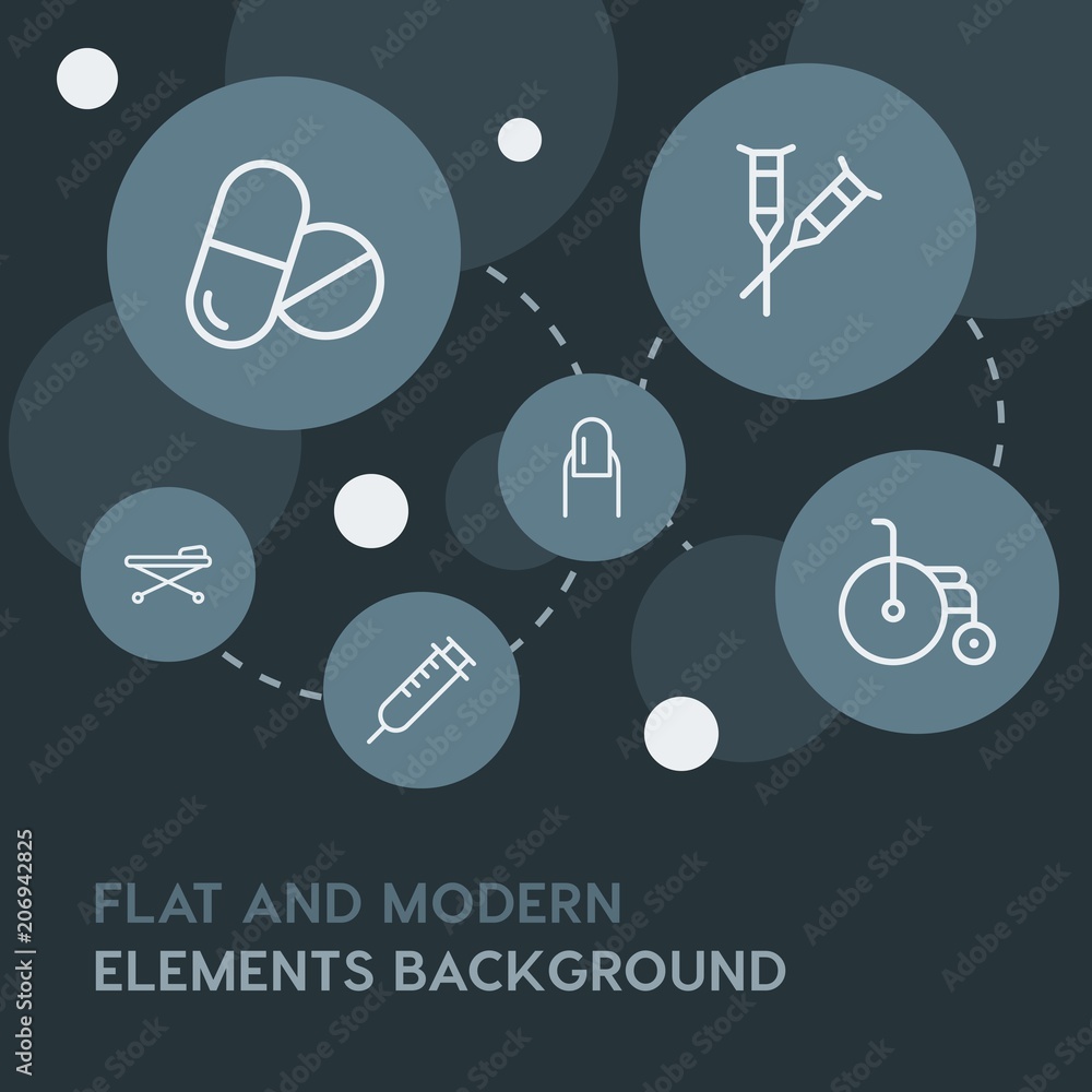 Poster health, beauty and cosmetics outline vector icons and elements background with circle bubbles networ