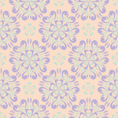 Seamless floral pattern. Beige violet and blue background