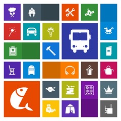 Modern, simple, colorful vector icon set with saturn, dentistry, tool, dental, planet, food, technology, bus, chief, white, audio, book, drum, magic, table, office, transportation, work, wrench icons