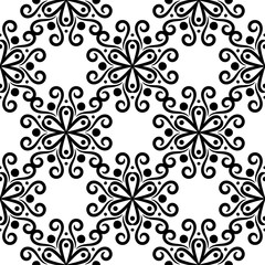 Black floral seamless pattern on white background