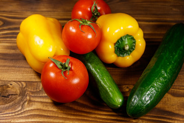 Heap of fresh vegetables on the kitchen table