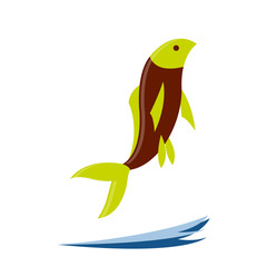 fish cartoon jumping over water on white background