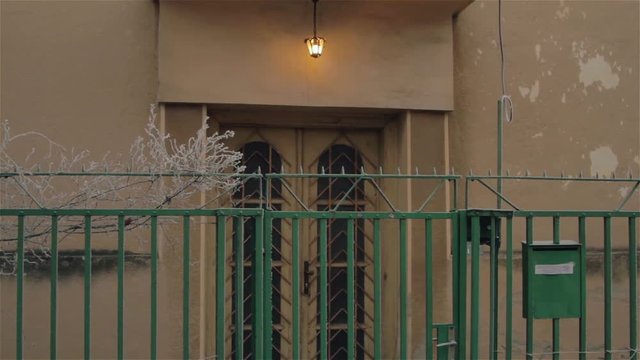 Lantern lit door.