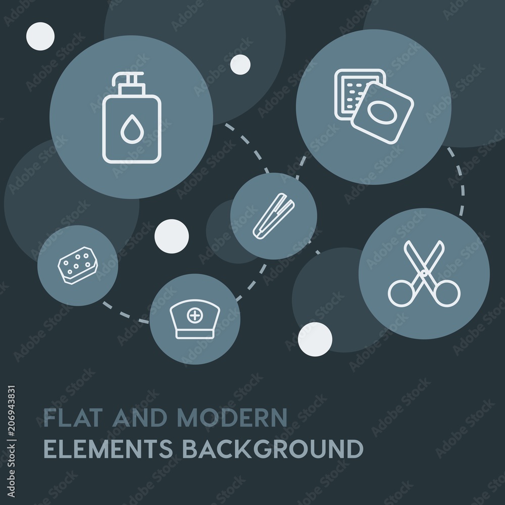 Poster health, beauty and cosmetics outline vector icons and elements background with circle bubbles networks.Multipurpose use on websites, presentations, brochures and more