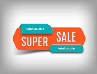 Super sale banner, discount tag, special offer. Website sticker on a gray abstract background, orange web page design with inner shadow. Vector illustration, eps10