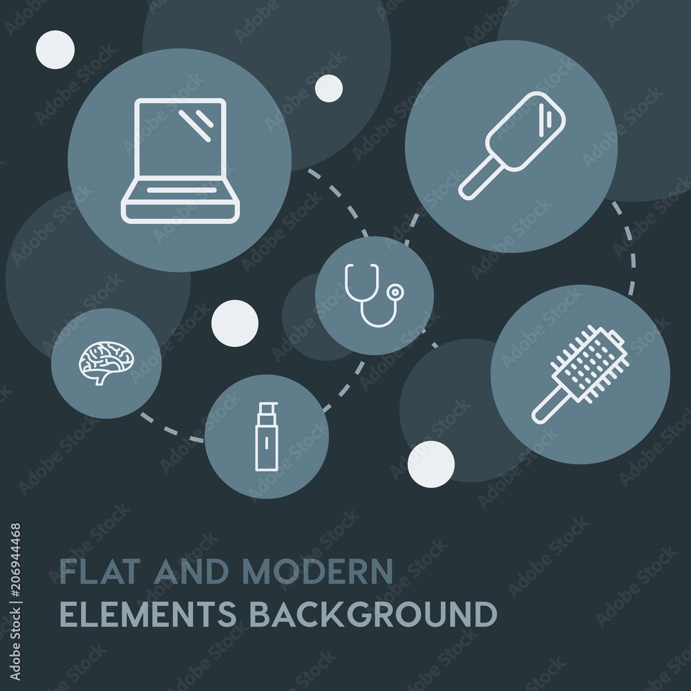 Poster health, beauty and cosmetics outline vector icons and elements background with circle bubbles networ
