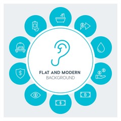 industry, health, hotel, money Infographic Circle outline Icons Set. Contains such Icons as  business,  website,  elements,  background,  pattern,  banner, ear and more. Fully Editable. Pixel Perfect