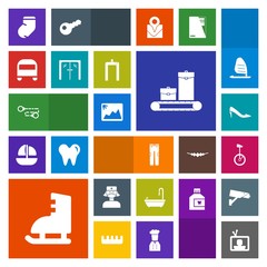 Modern, simple, colorful vector icon set with picture, technology, fashion, medical, machine, luggage, care, image, entrance, nurse, tv, transport, toilet, bag, ice, bathroom, travel, shoe, bus icons