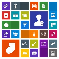 Modern, simple, colorful vector icon set with doughnut, photo, coffee, avatar, construction, makeup, travel, air, chef, delete, clothes, fly, brush, socks, black, dessert, tool, mascara, filter icons