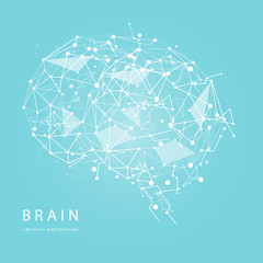 Monochrome polygonal wireframe brain isolated on background. Vector abstract graphic design. EPS10