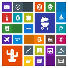 Modern, simple, colorful vector icon set with spoon, photographer, desert, game, grill, bed, doughnut, idea, photography, home, ship, bar, basketball, nature, health, baby, sweet, cactus, light icons