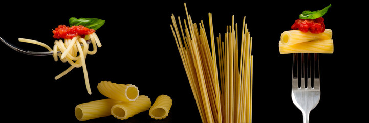 Banner of pasta on black background