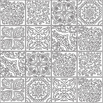Black and white morocco mosaic design. Abstract ornamental tile in contour