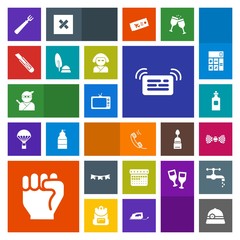 Modern, simple, colorful vector icon set with calendar, time, concept, bottle, notification, drink, communication, finger, pen, beverage, tv, bow, hand, ink, day, ninja, white, schedule, samurai icons