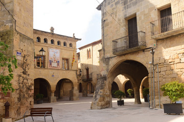 Esglesia square in Horta de Sant Joan,Terra Alta, Tarragona province, Catalonia,Spain