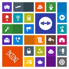 Modern, simple, colorful vector icon set with pointer, transportation, japan, mon, heater, fitness, train, dna, location, sky, megaphone, interior, boiler, communication, water, home, paper,  icons