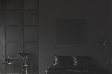 Simple black bedroom interior