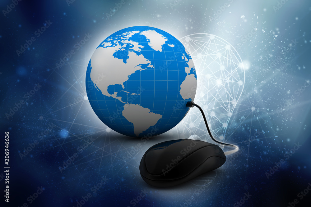Poster 3d rendering globe with mouse