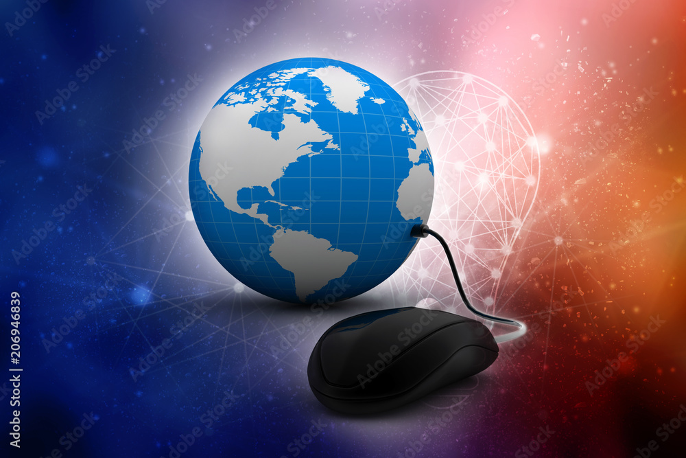 Poster 3d rendering globe with mouse