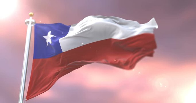 Chile flag waving at wind in slow at sunset, loop