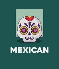 mexican design with sugar skull over green background, colorful design. vector illustration