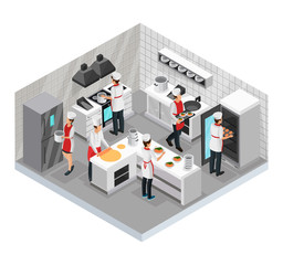 Isometric Restaurant Cooking Room Concept