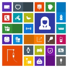 Modern, simple, colorful vector icon set with time, medicine, hair, light, girl, box, present, chalk, telephone, business, street, data, bow, blank, tie, communication, delivery, truck, internet icons