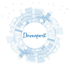 Obraz premium Outline Davenport Iowa Skyline with Blue Buildings and Copy Space.