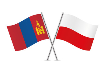 Mongolia and Poland flags. Vector illustration.